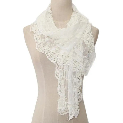 Korean Style New Women Lace Flower Scarf Autumn Lady White Black Solid Color Long Scarves Soft Shawl Foulard Female Wrap Shawls