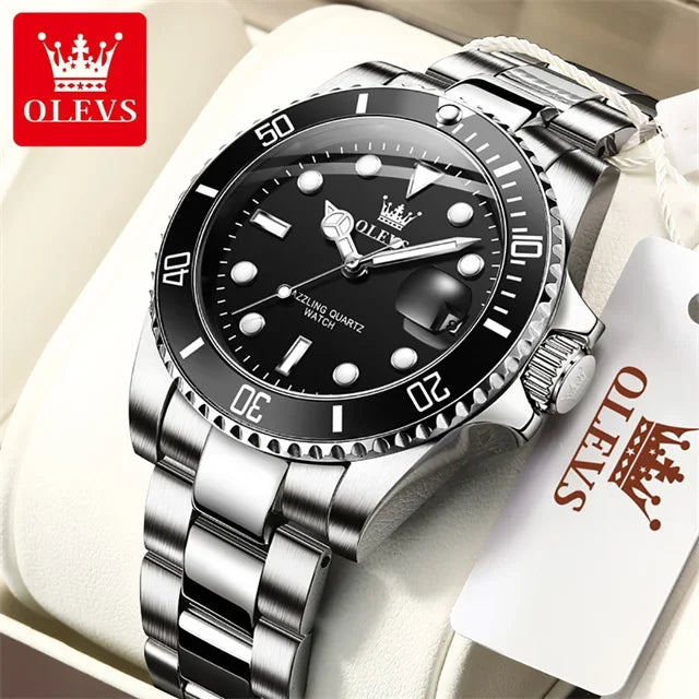 OLEVS Original Quartz Watch for Men Stainles Steel Waterproof Sports Watches Fashion Luxury Top Brand Men's Wristwatches 5885