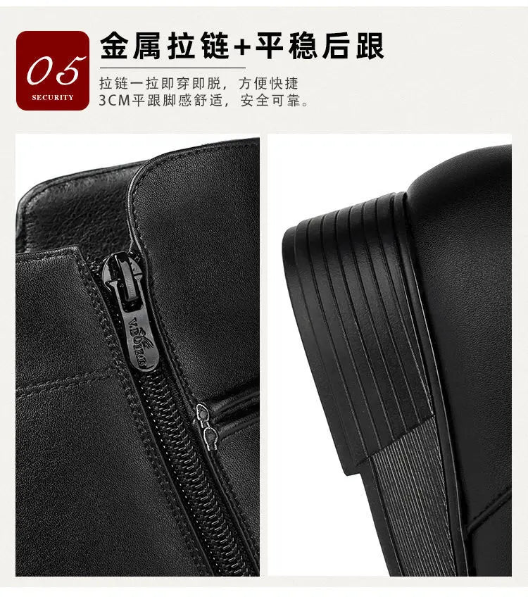 Leather Women Boots 2024 Winter Thick Wool Lined Genuine Leather Women Snow Boots Large Size Women Winter Shoes