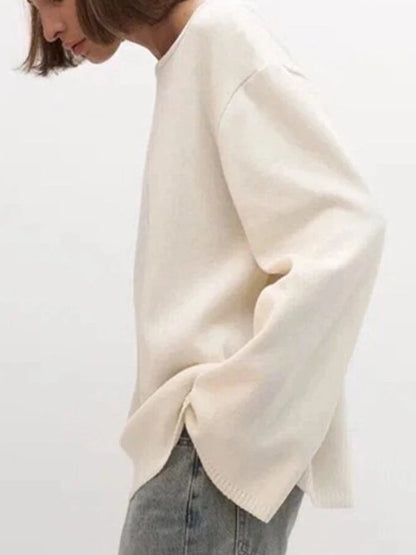 Casual Knitted Sweater Round Neck Open Back Long Sleeves Loose Pullover 2026 Autumn Fashion Daily Versatile Cardigan Top Outfit