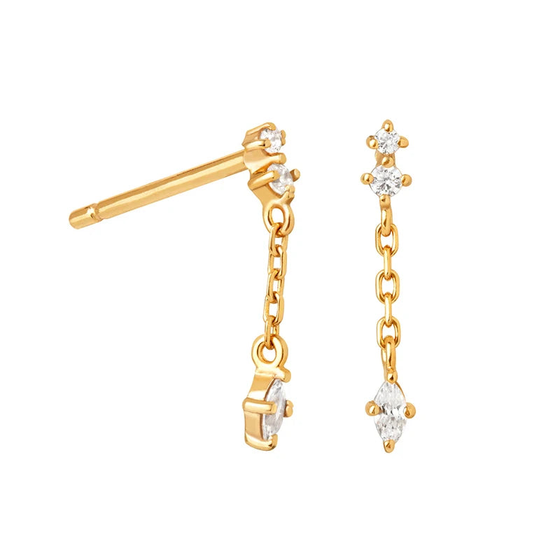 925 Sterling Silver Needle Long Chain Stud Earrings For Women Exquisite Zircon Geometric Tassel Pendant Earrings Luxury Jewelry