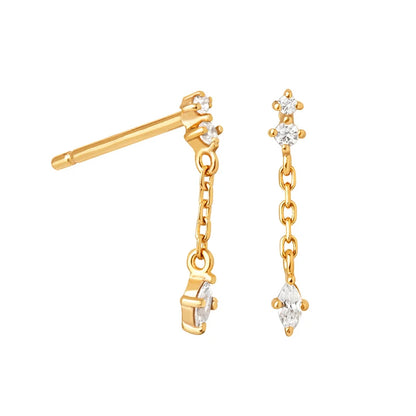 925 Sterling Silver Needle Long Chain Stud Earrings For Women Exquisite Zircon Geometric Tassel Pendant Earrings Luxury Jewelry