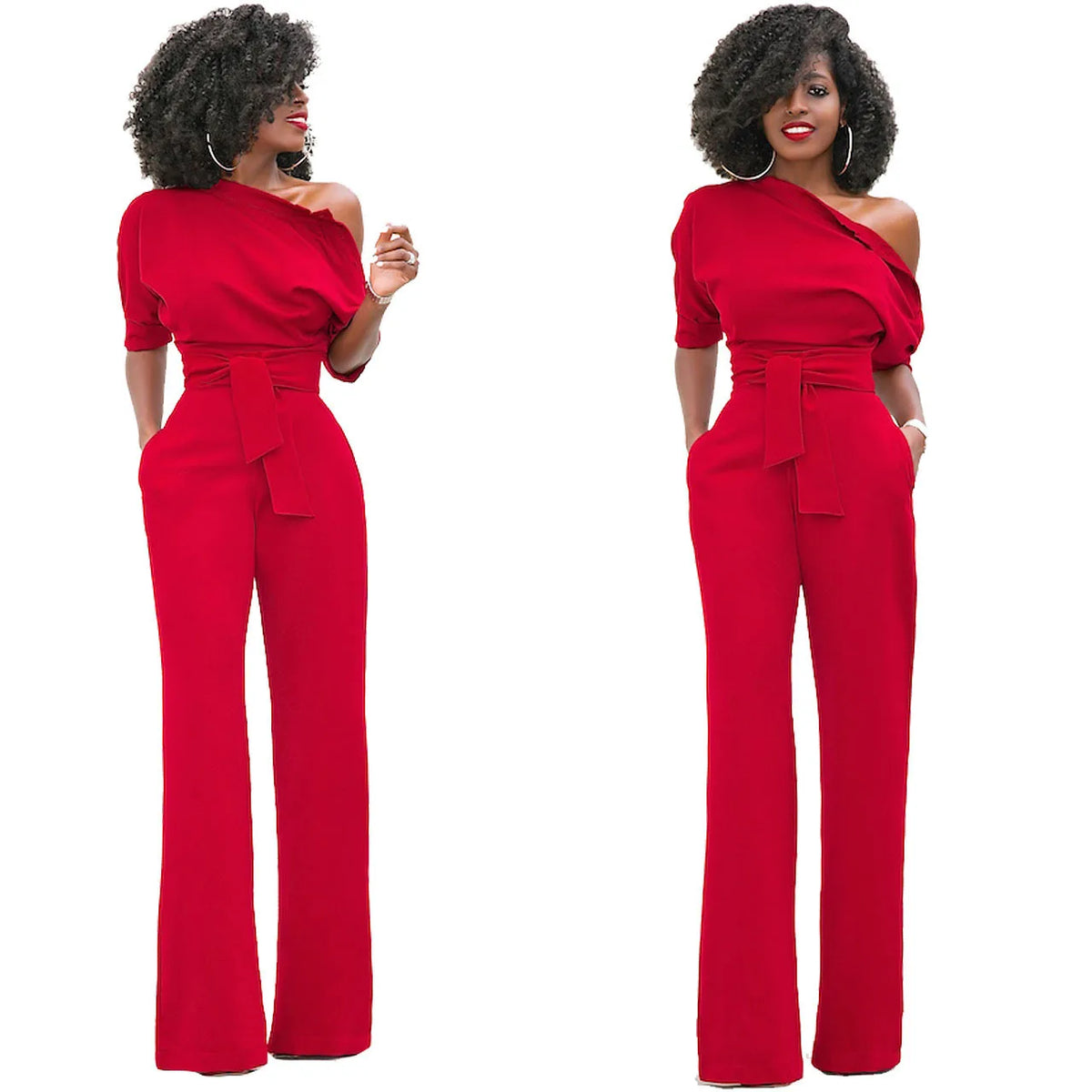 High Quality 2025 Spring Women's Casual Jumpsuits One Shoulder Slash Neck Button Romper Full Length Jumpsuit Wide Legs Jumpsuit