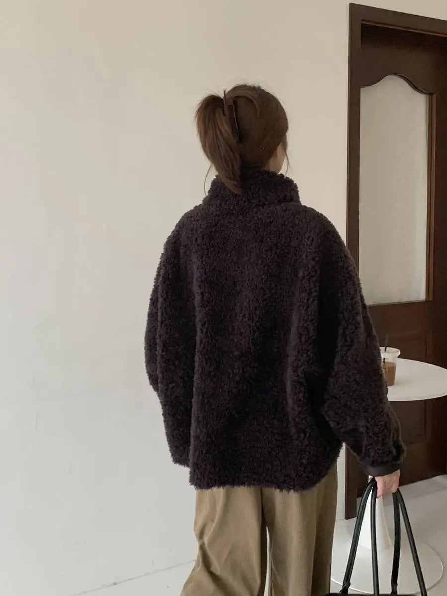 Fake Fleece Coat Women New Autumn Winter Casual Fleece-Lined Thickened Fur-Onepiece Coat Top