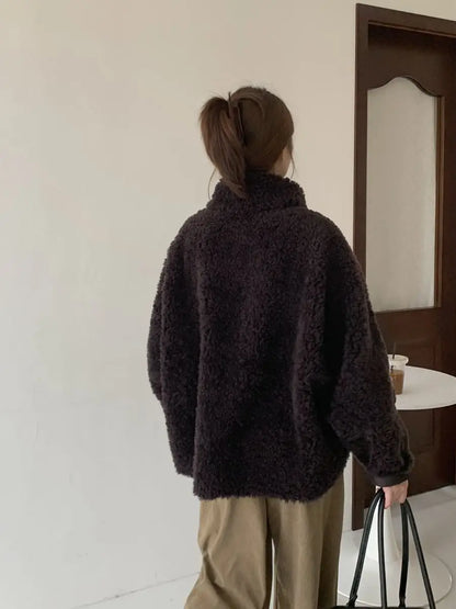 Fake Fleece Coat Women New Autumn Winter Casual Fleece-Lined Thickened Fur-Onepiece Coat Top