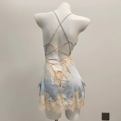 Sexy Pajamas for Women Nightwear Ice Silk Lace Beautiful Back Suspender Pajama Night Dress Elegant Strap Sweet Nightgown 2025