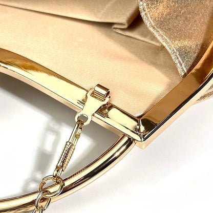 Pleated Evening Handbag Women Top Handle Glitter Day Clutch Ladies Wedding Dinner Dressed Clip Bag Diamond Party Purse Gold