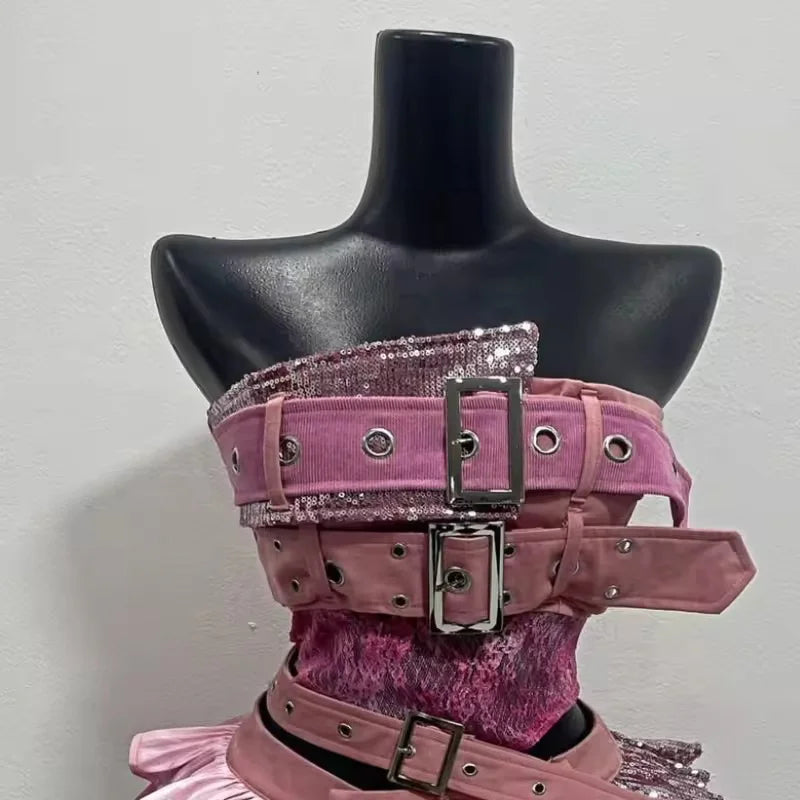 Women New 2 Piece Set Sexy Strapless Tops + High Waist Skirt Female 2000s Aesthetic Punk Style Retro Chic Korean Popular Clothes