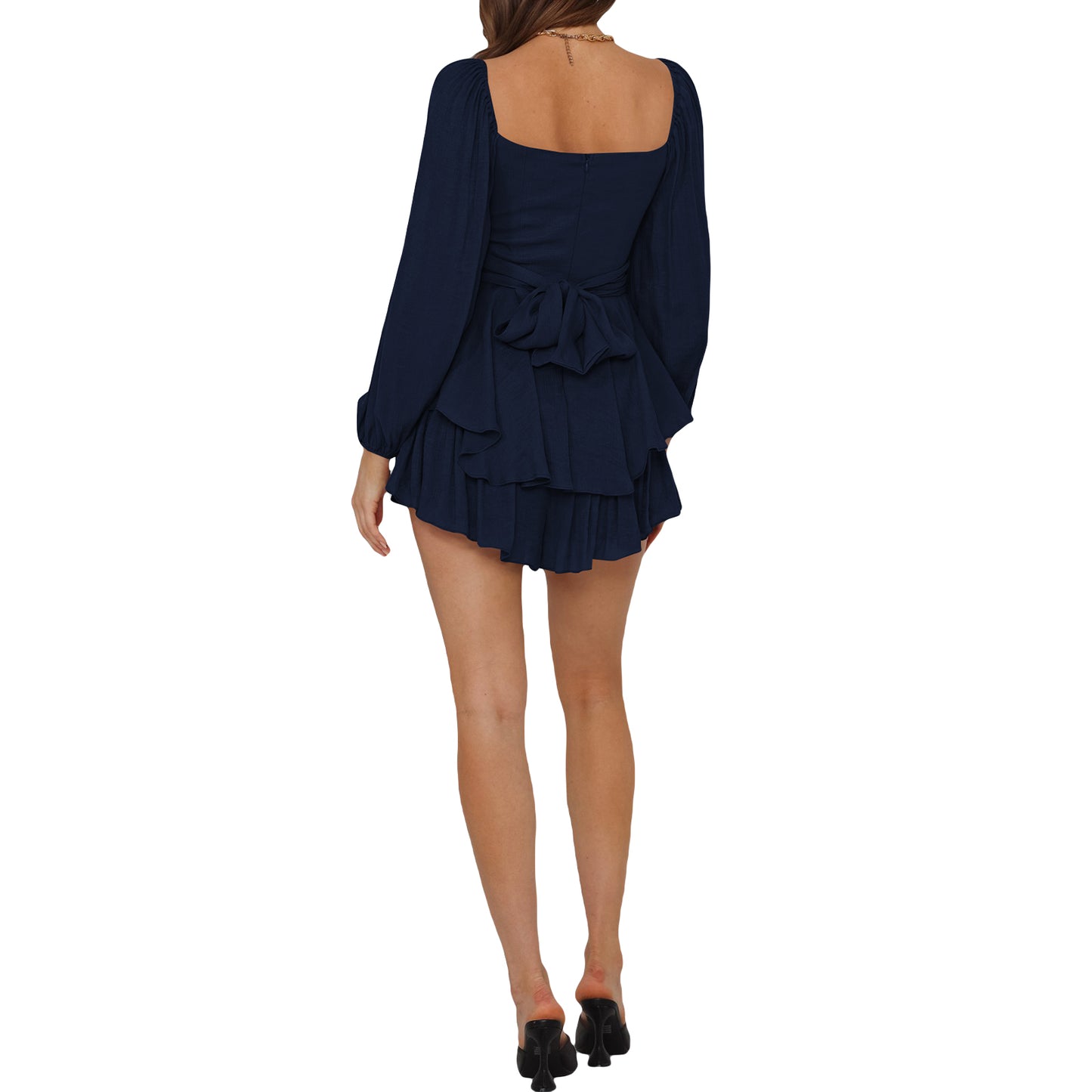 Women Puff Sleeve Rompers Elegant Off Shoulder Ruffle Playsuits Spring Summer Long Sleeve Flowy Layered Pirate Jumpsuits