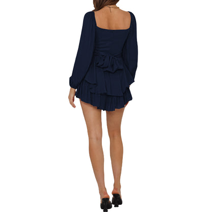 Women Puff Sleeve Rompers Elegant Off Shoulder Ruffle Playsuits Spring Summer Long Sleeve Flowy Layered Pirate Jumpsuits
