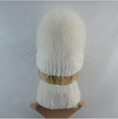 New Winter Lady Brand Hand Make Real Genuine Fox Fur Hat Scarf Girls Natural Real Rex Rabbit Fur Ring Cap Real Fur Scarves Hats
