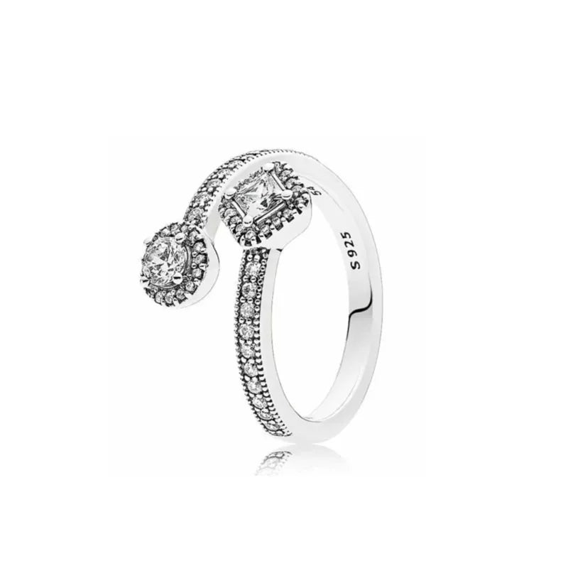 European New 925 Silver Heart-Shaped,Floral,Square Ring Suitable for Exquisite High-Quality Jewelry for Women at Wedding Parties