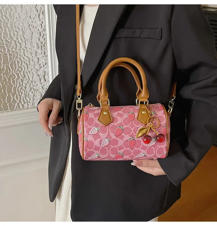 2026 Luxury Designers Crossbody Bags Cherry Pattern PU Leather Boston Handbag Shoulder Bags Bolsos Mujer Bags Woman Tote Bag