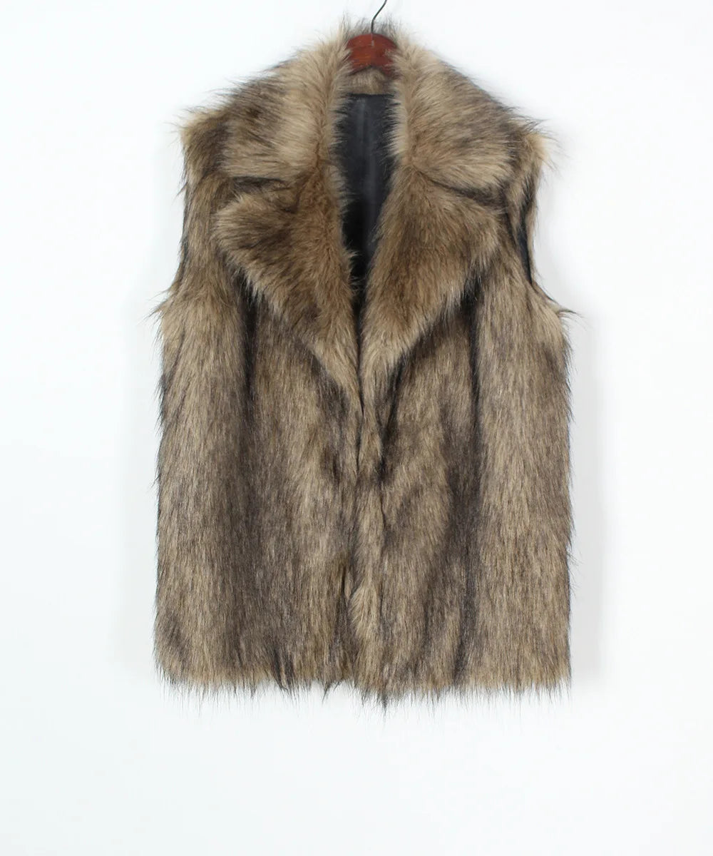 VigoCasey 2026 Autumn Winter Sleeveless Thick Faux Fur Vest Coat Woman Khaki Plush Warm Waistcoat Lady Casual Fluffy Vest Jacket