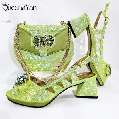 Queena Yan New Arrival  Special Synthetic Fabrics Design Teal Color Women's Matching Shoe and Bag Set  for Weddings and Parties