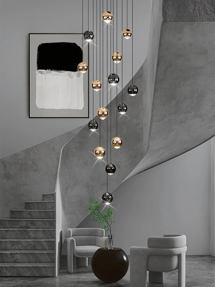 Nordic Circular Chandelier Indoor Lighting Modern Chandelier Gold And Black Mixed High Loft Chandelier LED Staircase Chandelier