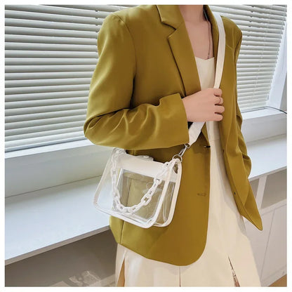 Clear Crossbody Bag for Women PVC Transparent Single Shoulder Chain Portable Messenger Bags Small Square  Satchel Bag Girls Gift