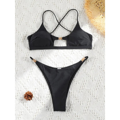 Rinabe Black Bikinis For Women Push Up Sexy Swimsuits Hollow Out Swimwear 2026 Bathing Suits Solid Bikini Set Summer Beachwear