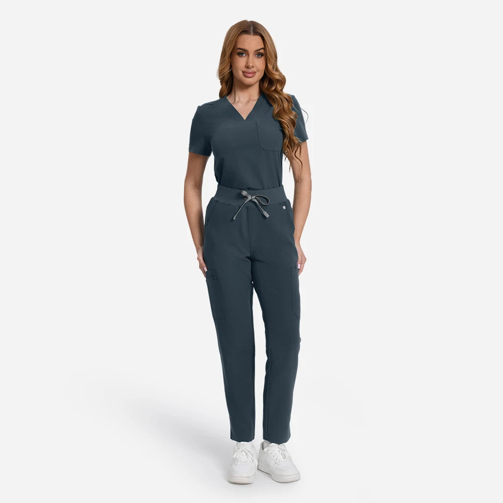 Women’s Scrubs Set V Neck Top Pants 2PCS Medical Uniform Soft Breathable Antibacterial Workwear for Nurses Doctors