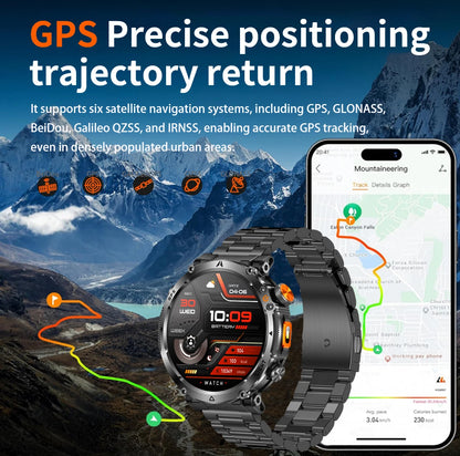 COANR2026 New Military Smart Watch 850mAh Battery GPS trace Compass 3ATM Waterproof Tactics Sport Flashlight call SmartWatch Men