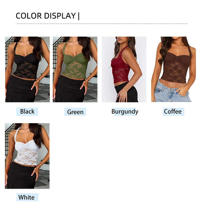 Spring/Summer 2025 New Arrival Women's Y2K Style Sleeveless Lace-Trimmed Fitted T-Shirt Lace-Tie Plain-Colour Tank Top