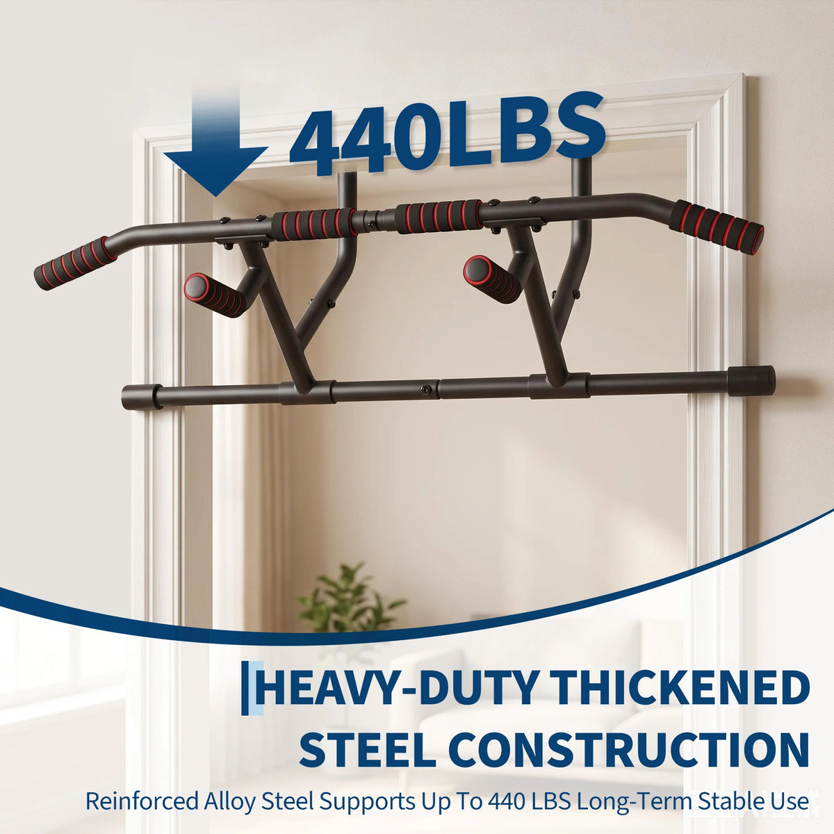 Adjustable Pull-Up Bar for Doorways – Heavy-Duty No-Screw Chin Up Bar for Home Gym Strength Training, Fits Most Door Frames