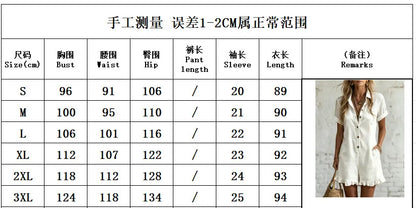 2026 New Women Lapel Short Sleeve Solid One-Piece Romper Fashion Ruffles Patchwork Loose Casual Button Pockets Shorts Jumpsuit