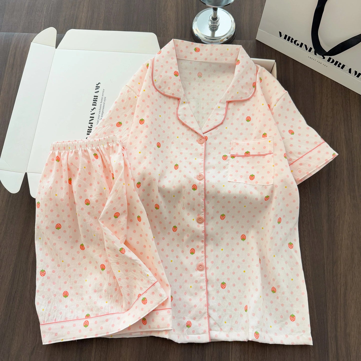 Women Summer Lapel Open Front Pajama Set Short Sleeve Top Shorts, Sweet Ins Teen Loungewear, Casual Daily Outdoor Home Wear Suit