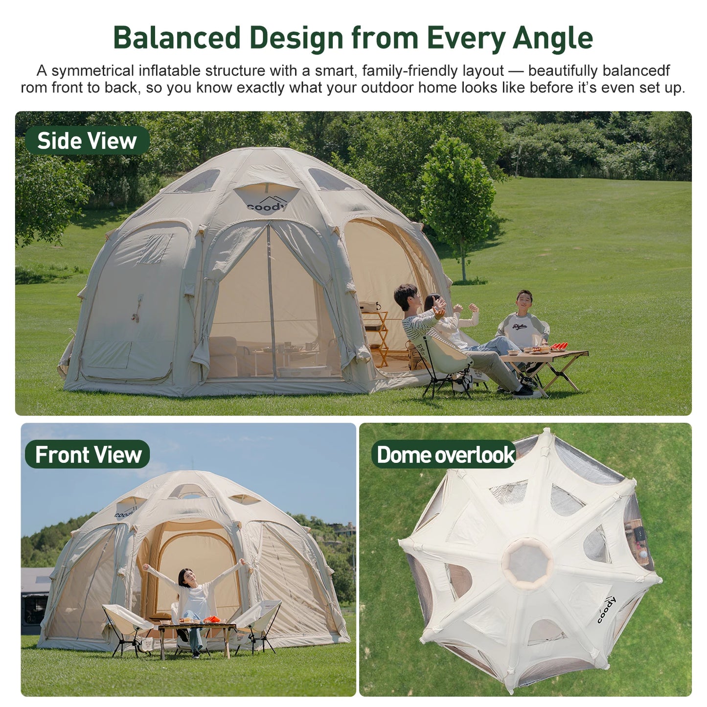 Classic Waterproof Geodesic Coody Dome Beige Inflatable Tent Family Outdoor Glamping Canopy Air House Tent