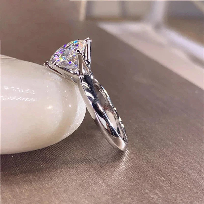Classic 6 Prongs 5 Carat Round Moissanite Rings 925 Sterling Silver High Clarity D Color Diamond Woman 14K Gold Plated Jewelry