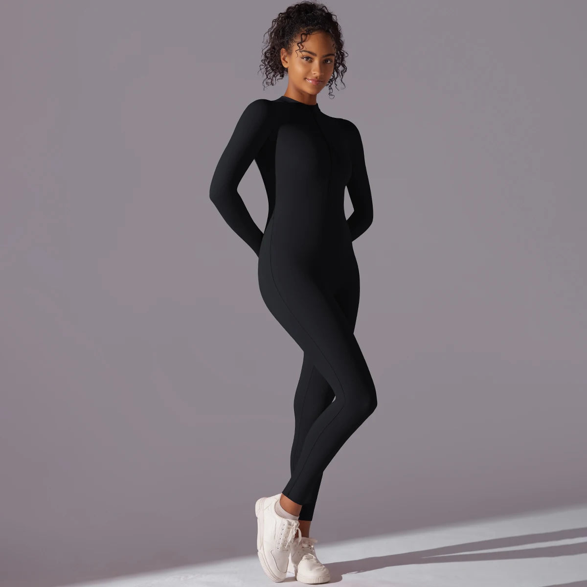 Solid Sports Jumpsuit Fashion Zipper Long Sleeve Fitness Overalls Women Sportswear Quick-dry Gym Yoga Jumpsuit