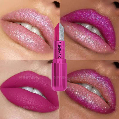 1PC Sexy Glitter Two-tone Lipstick Matte Lipsticks Cosmetics Easy to Use Lip Tint Makeup Lip Rose Red High Pigment Lip Glaze