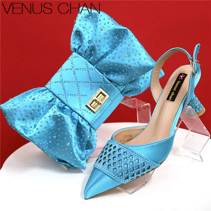 Nigerian Women Heel Party Ladies Italian Design Shoes And Bags Set Decorated with Rhinestone Handbag Wedding Party