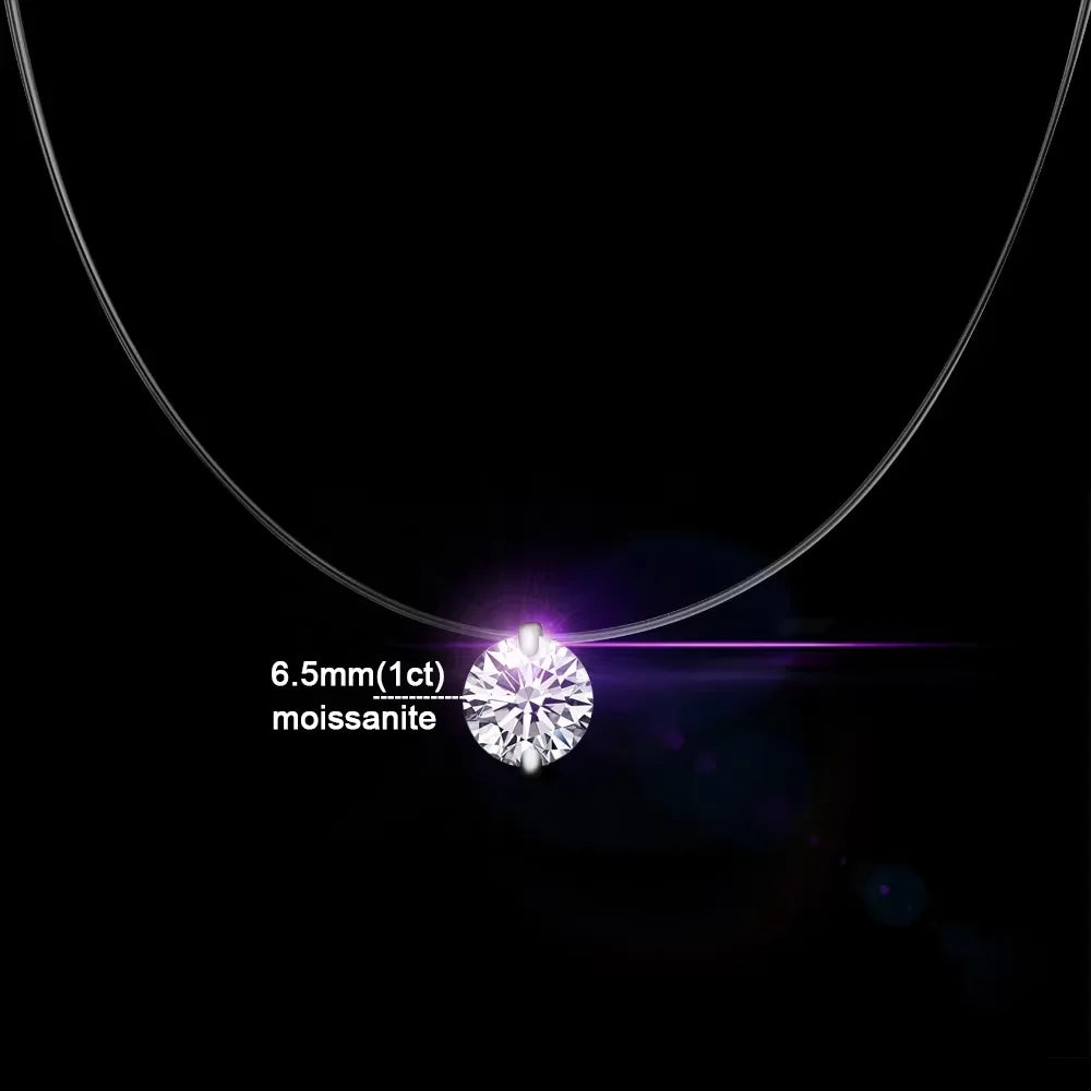 IGOTOS 0.5-5CT Moissanite Pendant Necklace Women  Certified 925 Sterling Silver Transparent Fishing Line Choker Chain Jewelry