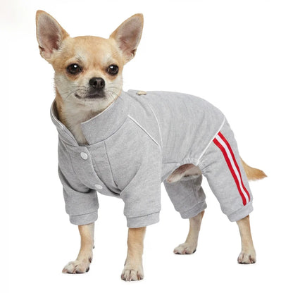 Breathable Cotton Dog Jumpsuit, Striped Puppy Tracksuit with D-Ring, Soft Pet Pajamas for Small Dogs 2026 New Chihuahua Apparel