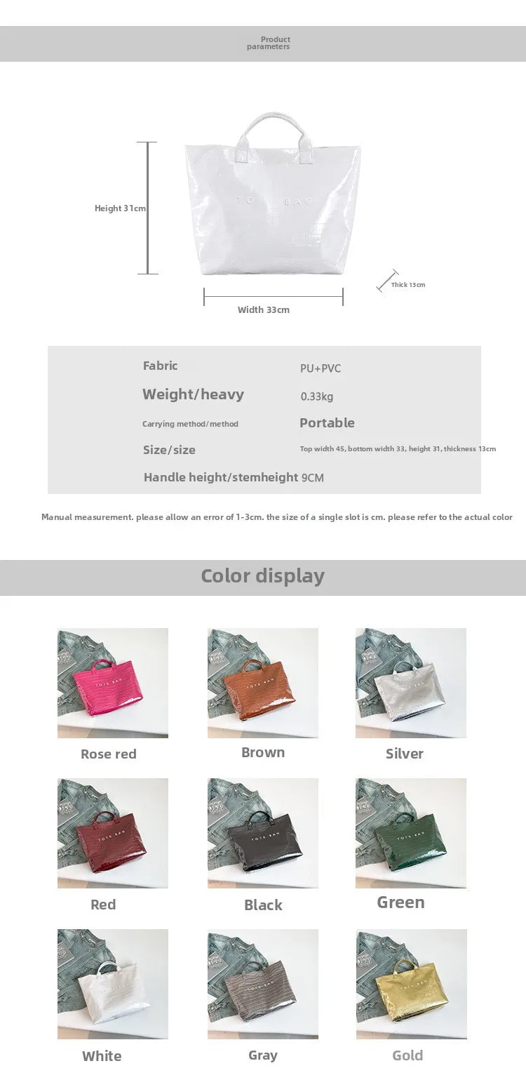 Crocodile Texture Tote Bag Pvc Kraft Paper Large Capacity Luxury Hobo Handbag Women Casual Shopping Letters Top Handle Hand Bags