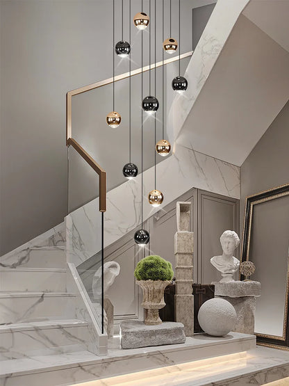 Nordic Circular Chandelier Indoor Lighting Modern Chandelier Gold And Black Mixed High Loft Chandelier LED Staircase Chandelier
