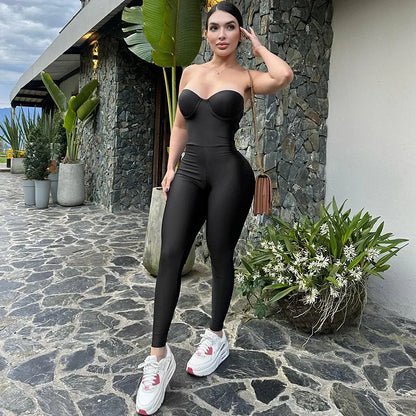Sexy Strapless Corset Jumpsuit Women Sleeveless Backless Jumpsuits Skinny One Piece Romper Silver Bodysuit Summer Female Clothes
