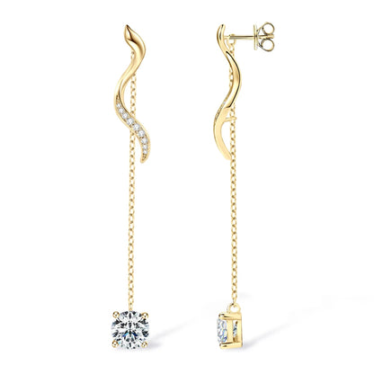 Sweetrain 1CT Moissanite Drop Earrings S925 Sterling Silver Long Tassel Dangle Earring for Women Wedding Jewelry Gifts with GRA