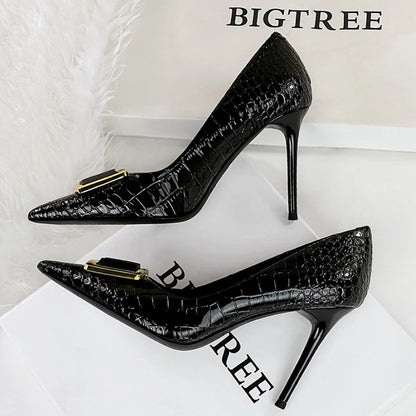 BIGTREE Shoes Women 10 Cm Metal Belt Buckle Ladies Pumps Women Luxury Banquet Shoes Stilettos High Heels Women Sexy Party Shoes