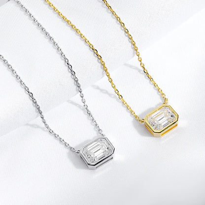 FEOBUR 2CT Emerald Cut Moissanite Pendant Necklace S925 Silver Certified Bezel Set Lab Diamond NeckChain for Women Jewelry Gifts