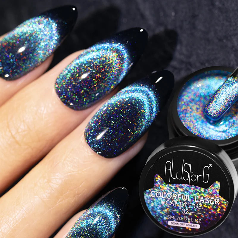 AWStorG 5ML Colorful Laser Cat Magnetic Gel Blue Glitter Shine Soak Off  Semi Permanent  UV Gel Nail Art Varnish Nail Supplies