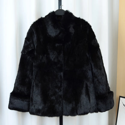 Real rabbit coat women genuine rabbit coat women natural fur coat women luxury sexy warmth ladies winter fashion lapel coat