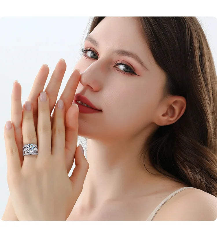 Women's PT950 Platinum Wedding Ring, Sansheng Sanshi Theme, Full Moissanite 5Ct Crown Pigeon Egg Design