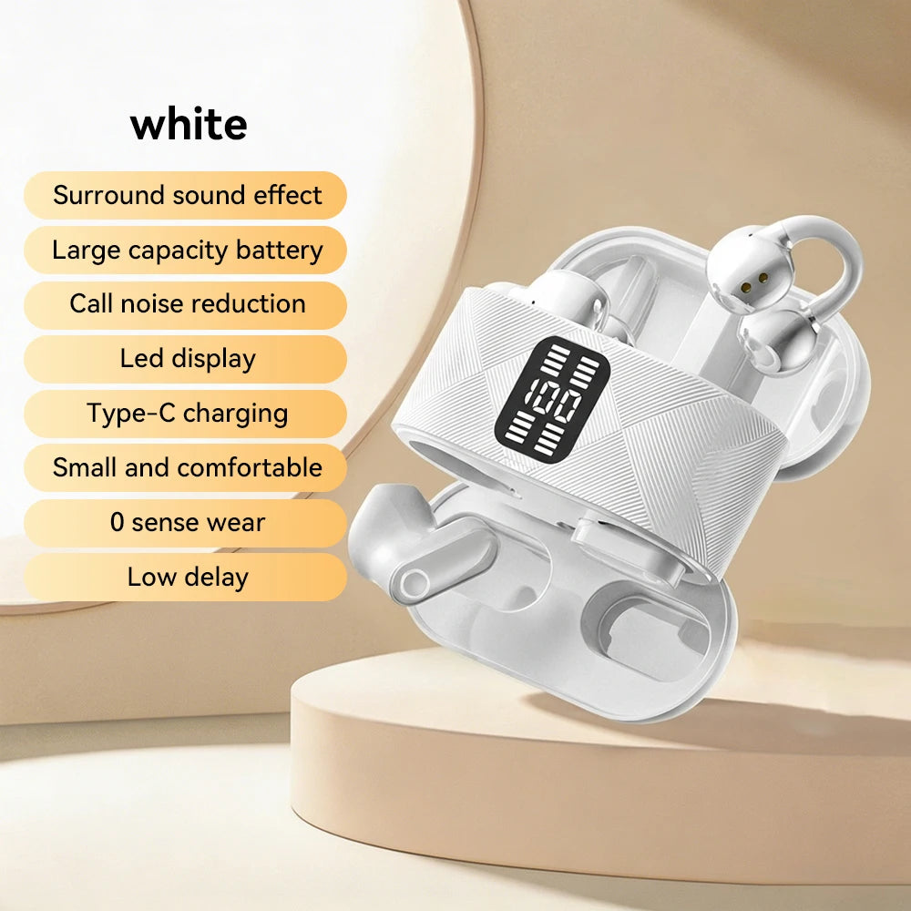 Couples Double Open Ear Clip Bluetooth Headset HiFi Subwoofer Long Battery Life Digital Fashion Plating Wireless In-Ear Earplugs