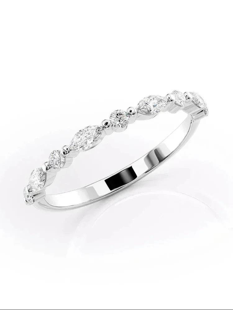 Real 0.18ct Moissanite Diamond Marquise Round Ring for Women 925 Sterling Silver Daily Wear Party High Quality Fine Jewelry