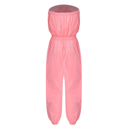 Womens Water Resistant Jumpsuit Strapless Bodysuit Glossy Tube Rompers Diaper Cover Elastic Waist Leg Opening Adaptive Clothes