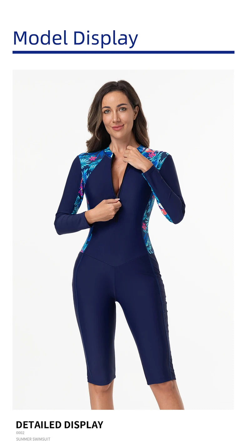New Women Swimsuit With Sleeve One-Piece Bathing Suits Female Beachwear Sport Style Girls Swimwear Woman Surfing Suit Diving