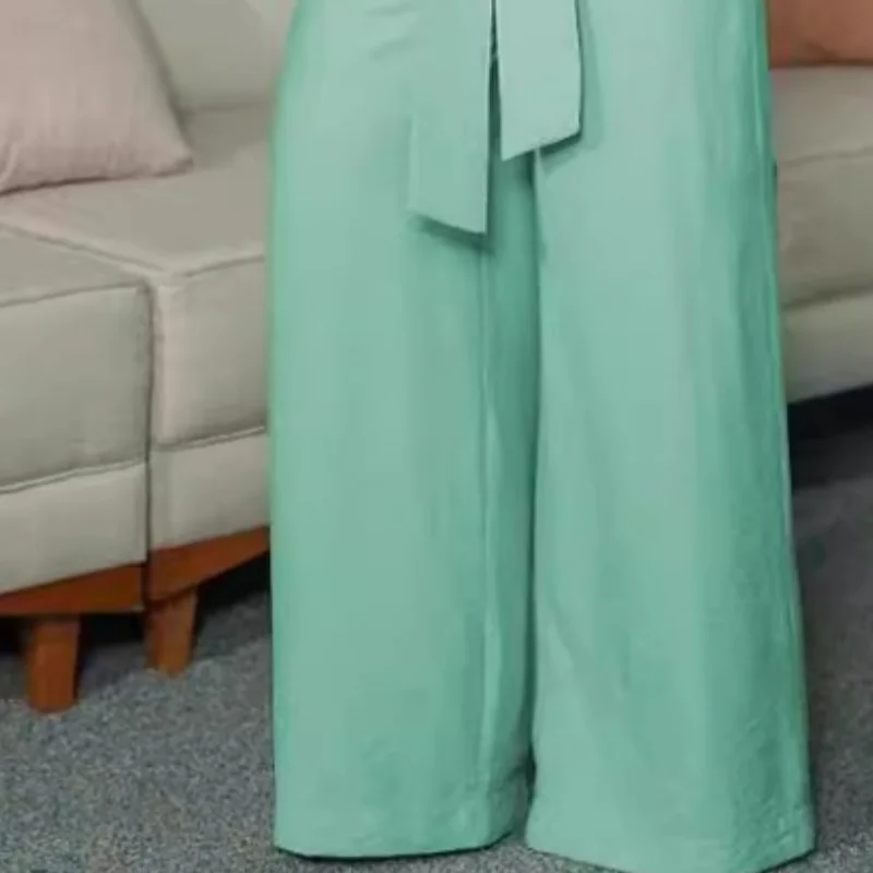 Elegant Shirt Collar Jumpsuit Sleeveless Solid Color Zipper Strap Wide Leg Jumpsuit Ladies Clothing One-piece Top Long Pants