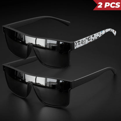 2PCS Classic Fashion Square Sunglasses - Patterned Temples, UV400 Unisex for Cycling, Running & Travel